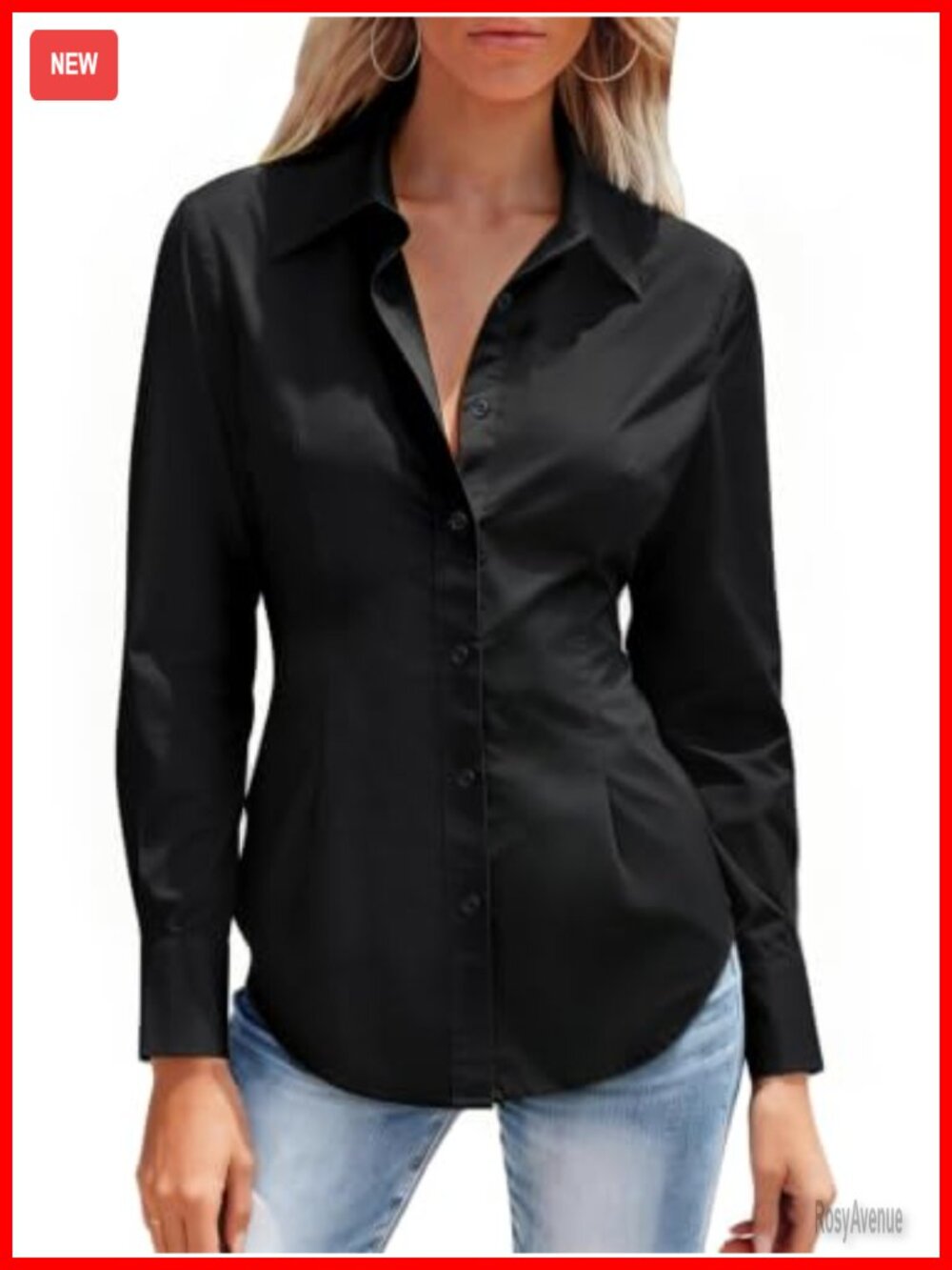Womens Button Down Shirt 100% Polyester Long Sleeve Wrinkle Free Collared Work